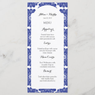 Belle Suite de menu Mariage Baroque Bleu & Blanc