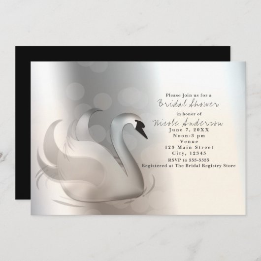 Belle Swan Silver Chic Elegant Invitations (Devant / Derrière)