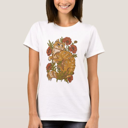 Belle T-shirt Fleurs de Chat et de Pavot (Devant)