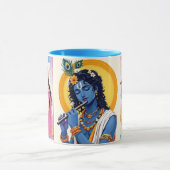 Belle tasse à café accent bleu Radha Krishna (Centre)