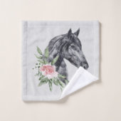 Belle tête de cheval noir Portrait d'aquarelle (Gant de toilette)