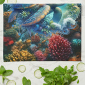 Belle Tortue de mer serviette de cuisine (Plié)