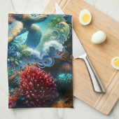 Belle Tortue de mer serviette de cuisine (Quart Plié)