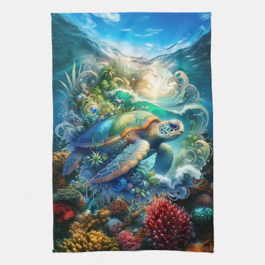 Belle Tortue de mer serviette de cuisine (Vertical)