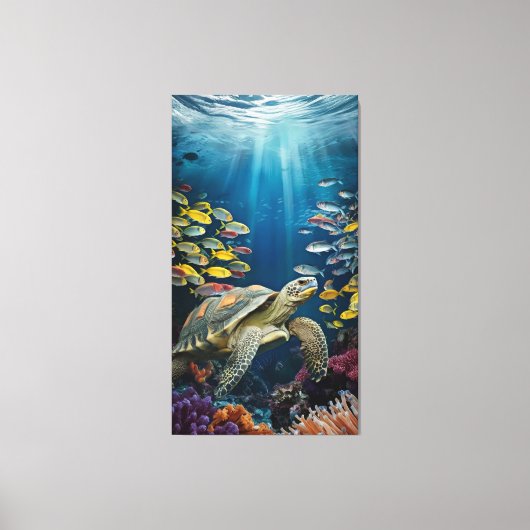 Belle Tortue, Poisson et Plantes de mer toile Impr (Recto)