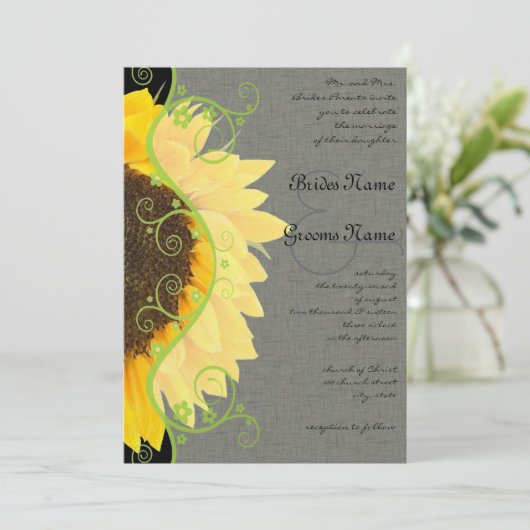 Belle tournesol sur Faire-part de mariage noire