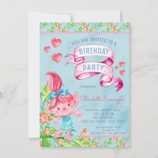 Belle Troll Invitations de fête d'anniversaire (Devant)