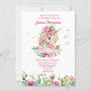 Belle Unicorn Stars Anniversaire Invitation