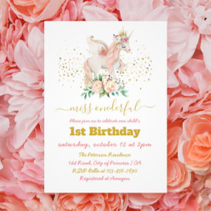 Belle Unicorne 1er anniversaire Invitation