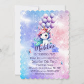 Belle Unicorne avec Ballons Thème Invitations (Devant)