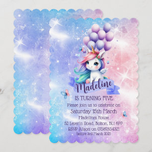 Belle Unicorne avec Ballons Thème Invitations
