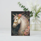 Belle Unicorne Et Fleurs Carte Postale (Debout devant)
