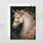 Belle Unicorne Et Fleurs Carte Postale (Devant / Derrière)