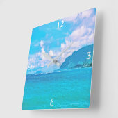 Belle vague d'Océan Turquoise Carré Horloge murale (Angle)