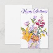 Belle Vase Florale Carte Anniversaire (Devant / Derrière)