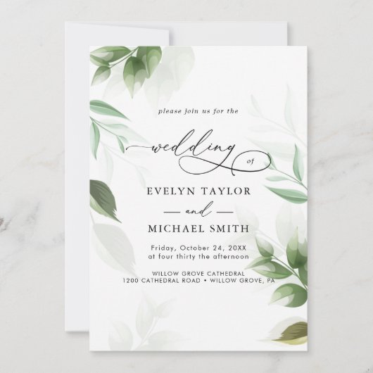 Belle Verdure Calligraphie Noire Invitation (Devant)