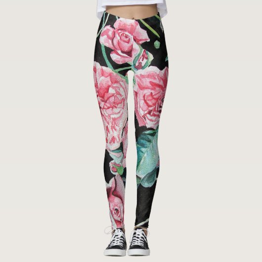 Belle vieille roses roses Leggings (Devant)