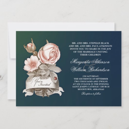 belle vintage bleue mariage invitations (Devant)