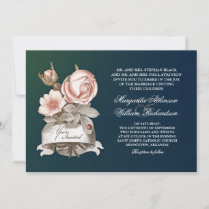 belle vintage bleue mariage invitations
