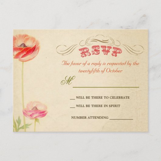 belle vintage mariage rsvp cartes postales (Devant)