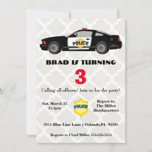 Belle voiture de police Anniversaire Invitation