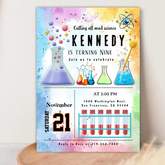 BELLEN ALLE MAD SCIENCE Party Verjaardagsuitnodigi Kaart