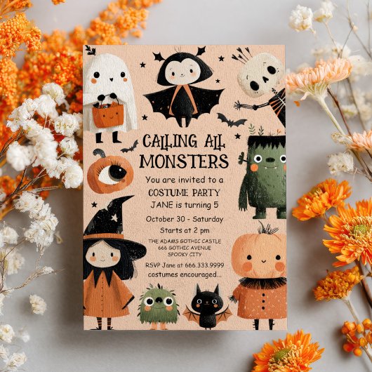 Bellen Alle Monsters Spooky Leuke Verjaardagsfeest Kaart