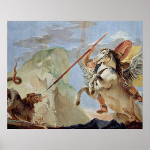Bellerophon, met Pegasus, die de Chimera slacht, Poster