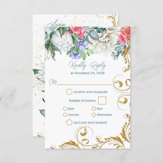 Belles Botaniques avec Faux Gold Swirls RSVP (Devant / Derrière)