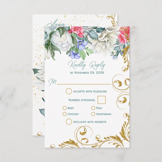 Belles Botaniques avec Faux Gold Swirls RSVP (Devant / Derrière)