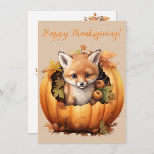 Belles cartes d'aquarelle Bon thanksgiving Fox (Devant / Derrière)