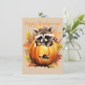 Belles Cartes D'Aquarelle Raccoon Bon thanksgiving (Debout devant)