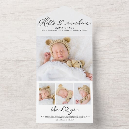 Belles Cartes Faire-part de naissance Photo Script (À l'intérieur)