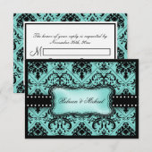Belles cartes RSVP Aqua Bleu & Noir Damas (Devant / Derrière)