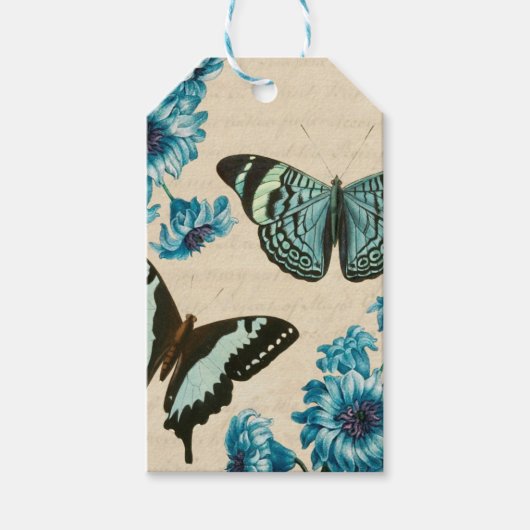 Belles étiquettes de cadeau papillon turquoise (Devant)
