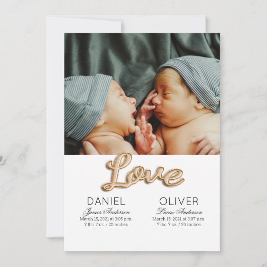 Belles Faire-part de naissance en plumes jumeaux (Devant)