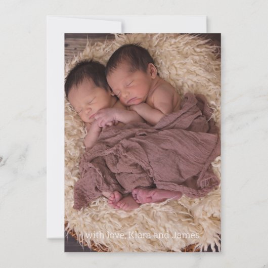 Belles Faire-part de naissance en plumes jumeaux (Dos)