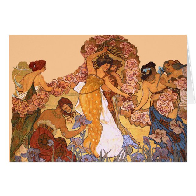 Belles femmes Art Nouveau avec Irises et Rose (Devant horizontal)