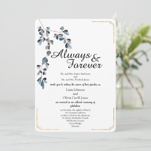 Belles feuilles avec Faire-part de mariage Gold Li (Debout devant)