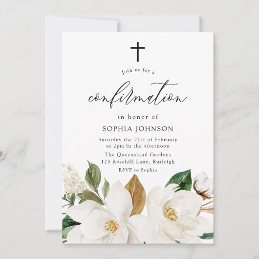 Belles fleurs blanches Confirmation Invitation (Devant)
