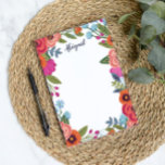Belles fleurs Boho - Nom personnalisé<br><div class="desc">Des notes florales de post-it avec des fleurs colorées en orange,  rouge,  rose,  bleu et blanc. Ajoutez votre nom en haut dans un script de calligraphie bleu !</div>