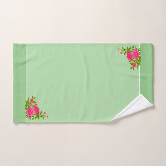 Belles fleurs de pivoines roses & vert olive (Serviette à main)