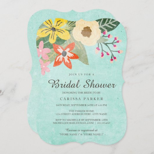 Belles fleurs Invitation de douche nuptiale (Devant / Derrière)