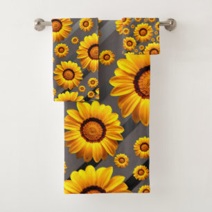 Belles fleurs jaunes sur gris, rayures argentées