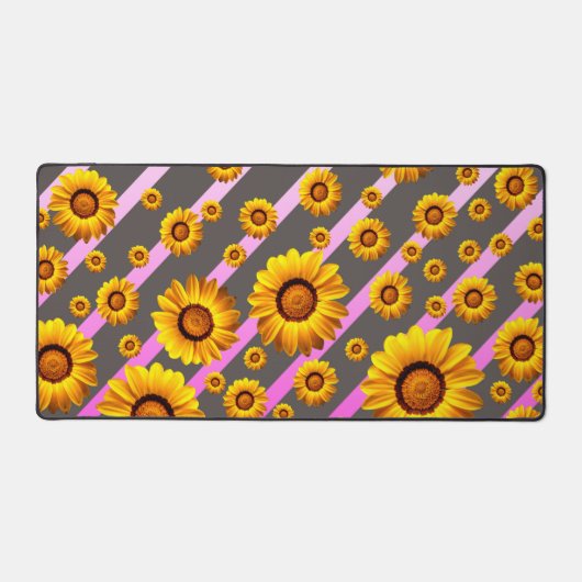 Belles fleurs jaunes sur gris, rayures roses (Recto)