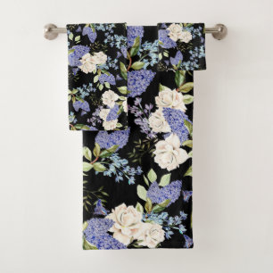 Belles Fleurs Lilac Roses violet bleu sur noir