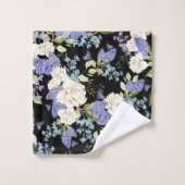 Belles Fleurs Lilac Roses violet bleu sur noir (Gant de toilette)