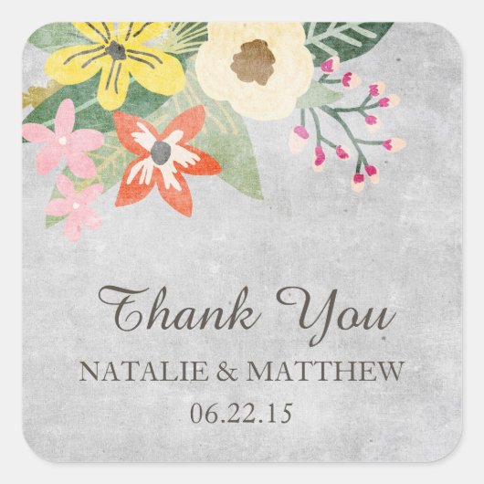 Belles fleurs Mariage Merci Favor Stickers (Devant)