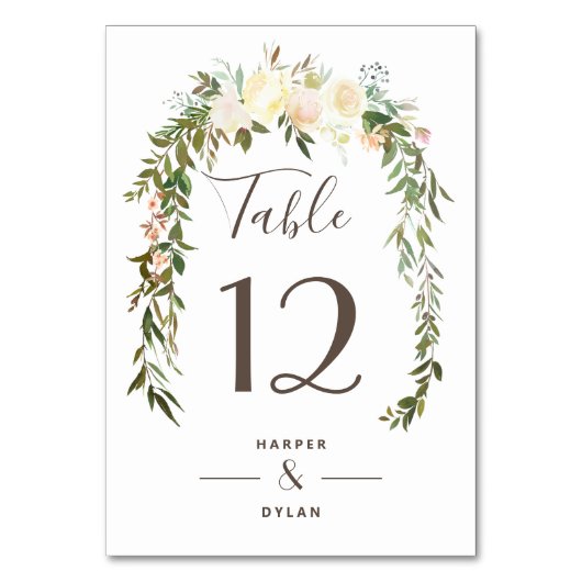 Belles fleurs | Numéro de table du Mariage aquarel (Par défaut)