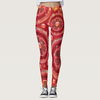 belles fleurs rouges et perles leggings
